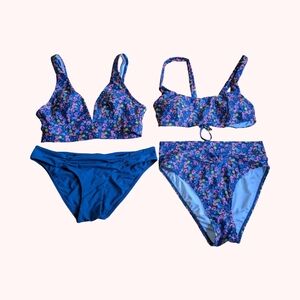 Bikini Bundle - 4 Piece Navy Blue & Abstract Print Size Small Set - Mix/Match